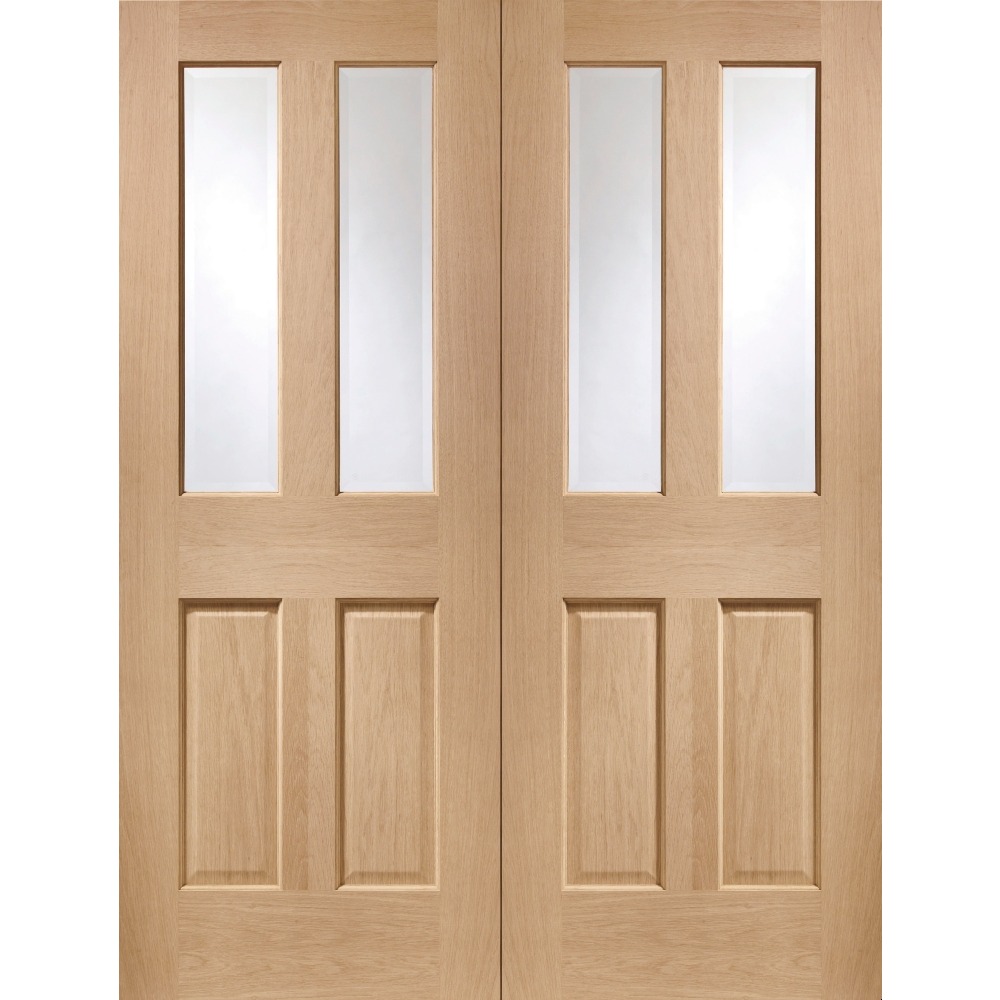 Internal Oak Malton Rebated Door Pair with Clear Bevelled Glass